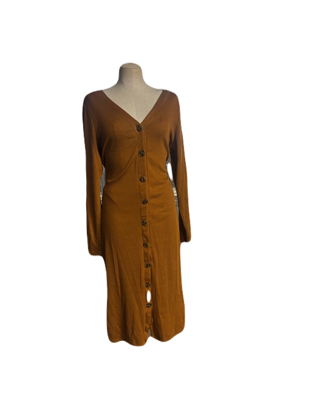 Fashion Nova Rust Button-Front Long Sleeve Midi Dress